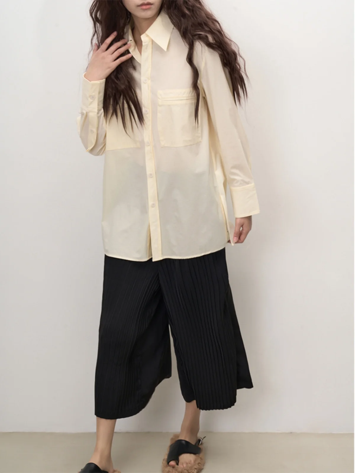 

LANVIVIER Artistic Girl Comfortable Decoration Light Corn Yellow Loose Women's irt Ele Sle Pure Cotton Long Sve