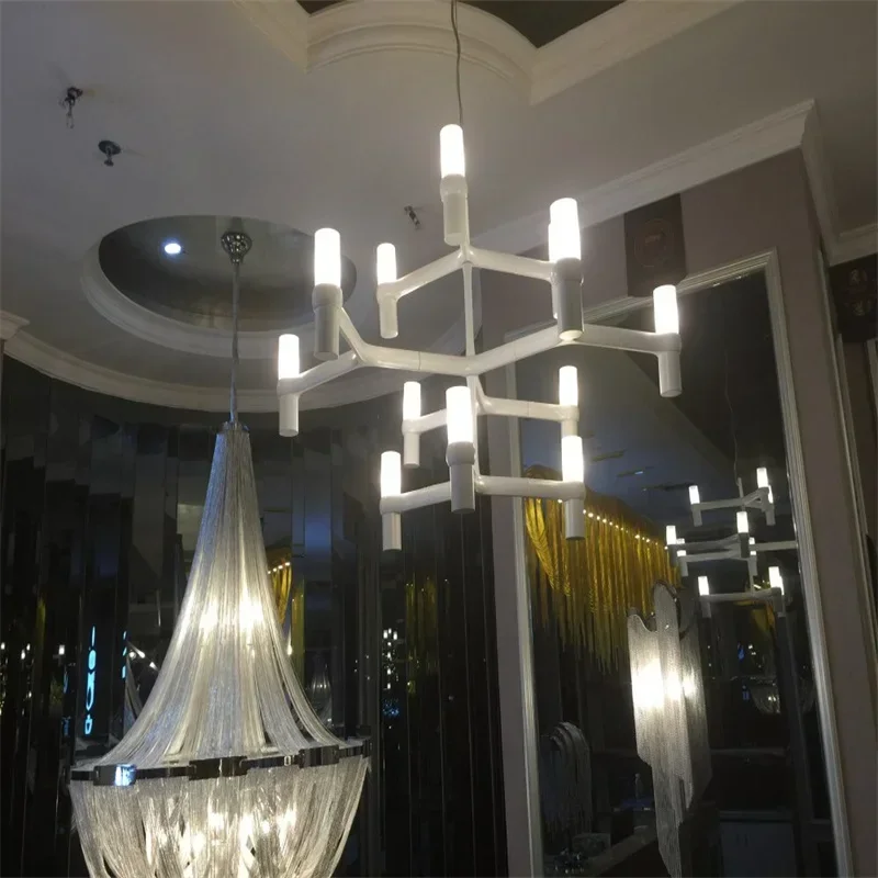 Black/White/Chrome/Gold Aluminum Crown MAJOR Design Duplex Villa Restaurant Lighting 9/12 Heads 3 Layers Candle Pendant Light