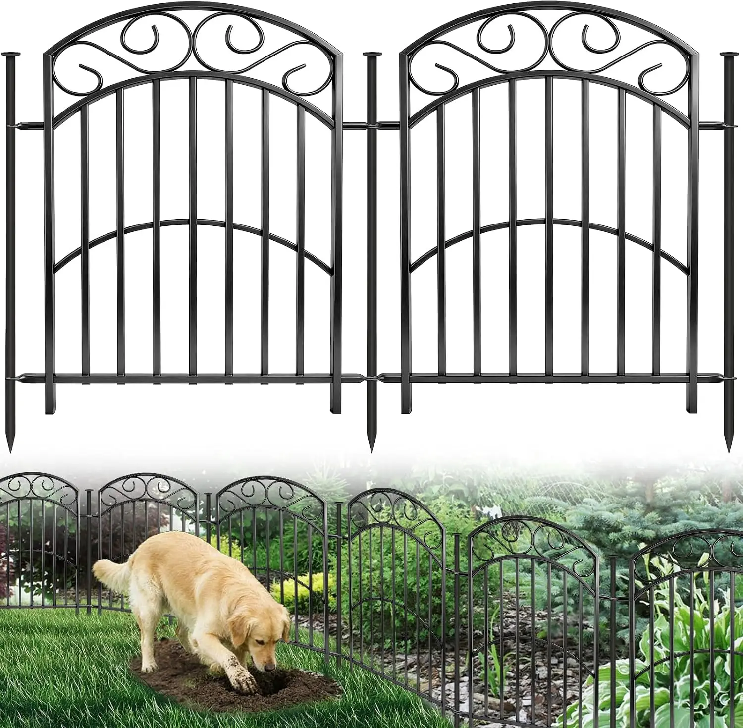 8 Panels No Dig Decorative Outdoor Garden Fences for Garden Yard Backyard Patio, 32in(H) x 18Ft(L) Metal Rustproof Thickened