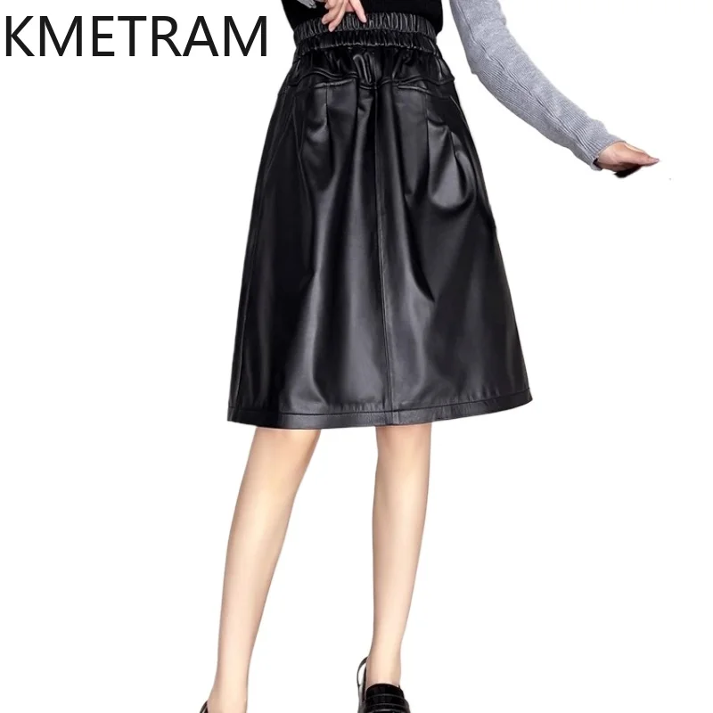 

KMETRAM 100% Top Layer Sheepskin Skirts Woman 2025 Genuine Leather Mid Length High Waisted Skirt Autumn Women Clothing юбка