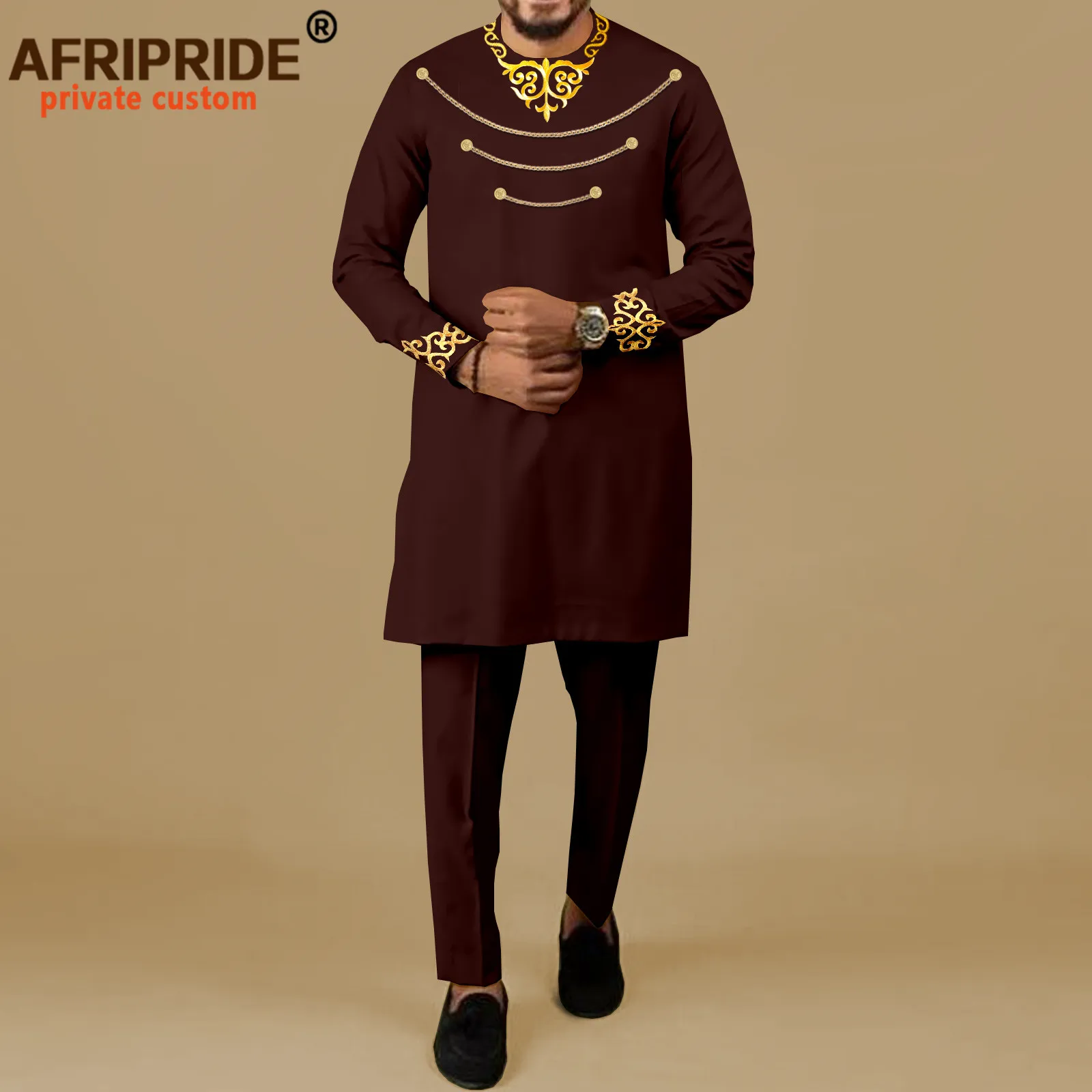 African Clothes for Men Three Chain Embroidery Blazer and Pants 2 Piece Set Bazin Riche Outfits for Wedding Evening A2216026