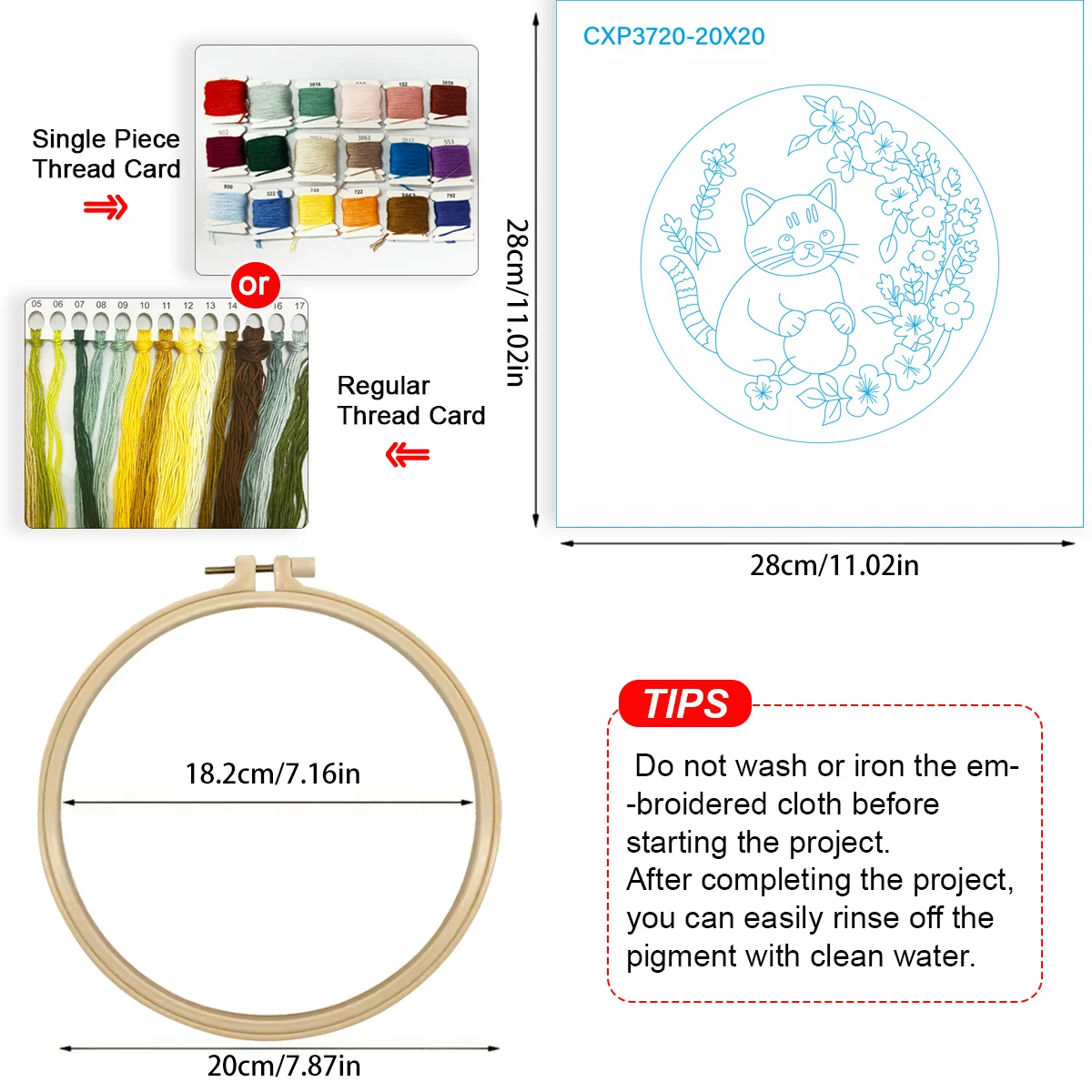 1 Stück 20X20CM/15X15CM 7,87/6,3 Zoll Katzen-Stickerei-Starter-Kit DIY-Kit DIY-Stickerei-Set Handarbeiten Malerei – Detail 4
