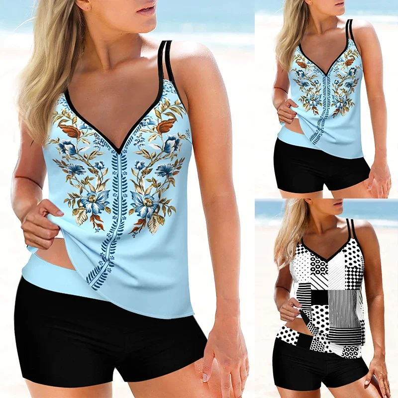 

2023 New Beach Swimwear Summer Women's Fashion Tankini Swimwear Fashion Design Printed Swimwear Women's Two Piece Set Monokini