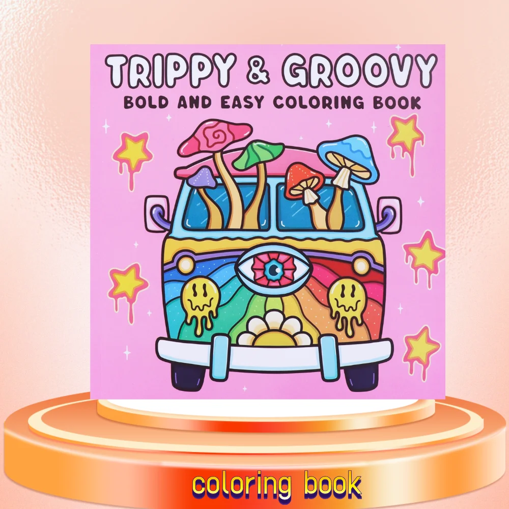 

1 Psychedelic And Fashion Coloring Book Drawing Book, with 40 Pages of Cute Mushrooms, Snails, Sunflowers, Cats And Other Patter