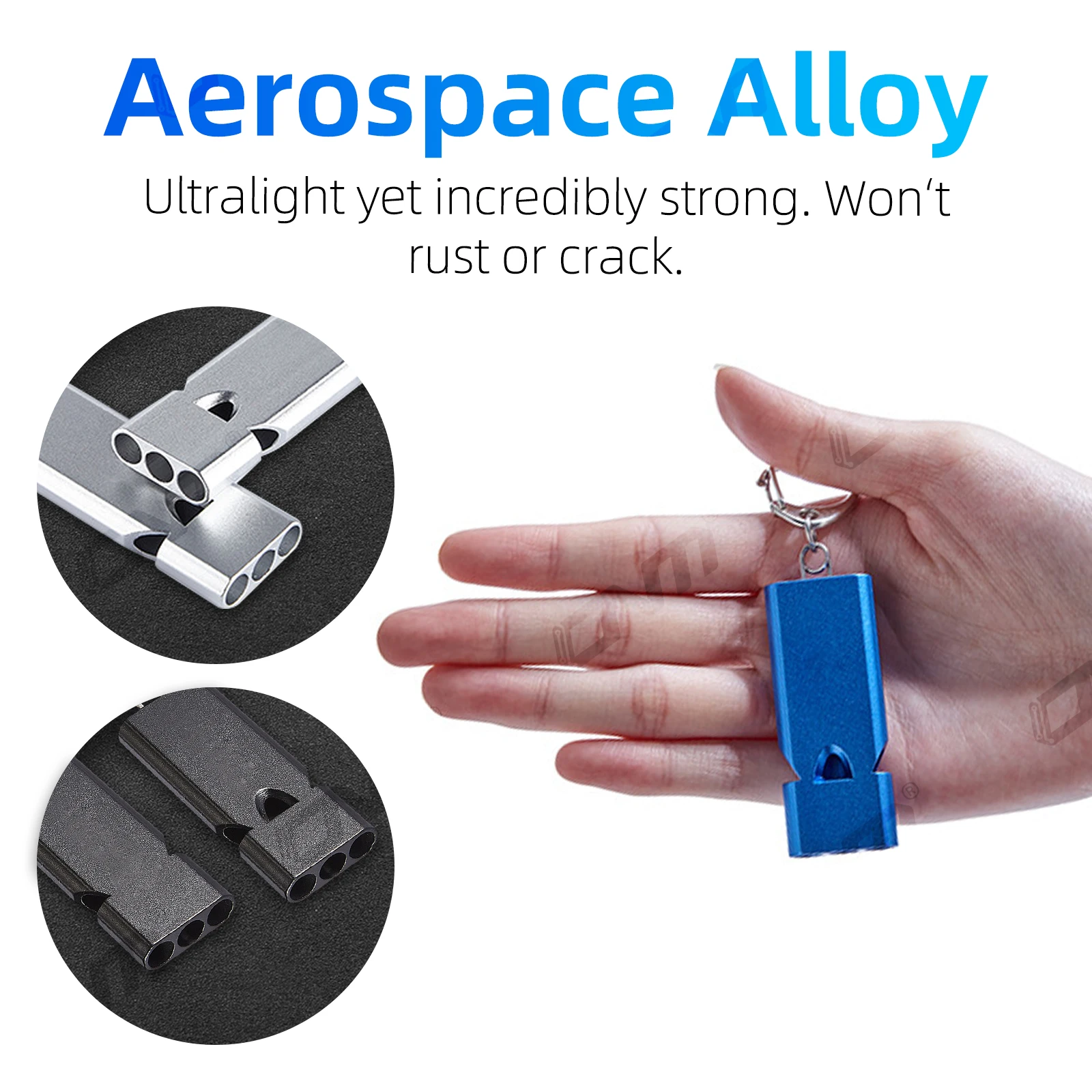 صفارة أمان البقاء على قيد الحياة 140 ديسيبل بصوت عال من سبائك الألومنيوم أنبوب ثلاثي للإنقاذ في الهواء الطلق سلسلة مفاتيح للتخييم في حالات الطوارئ