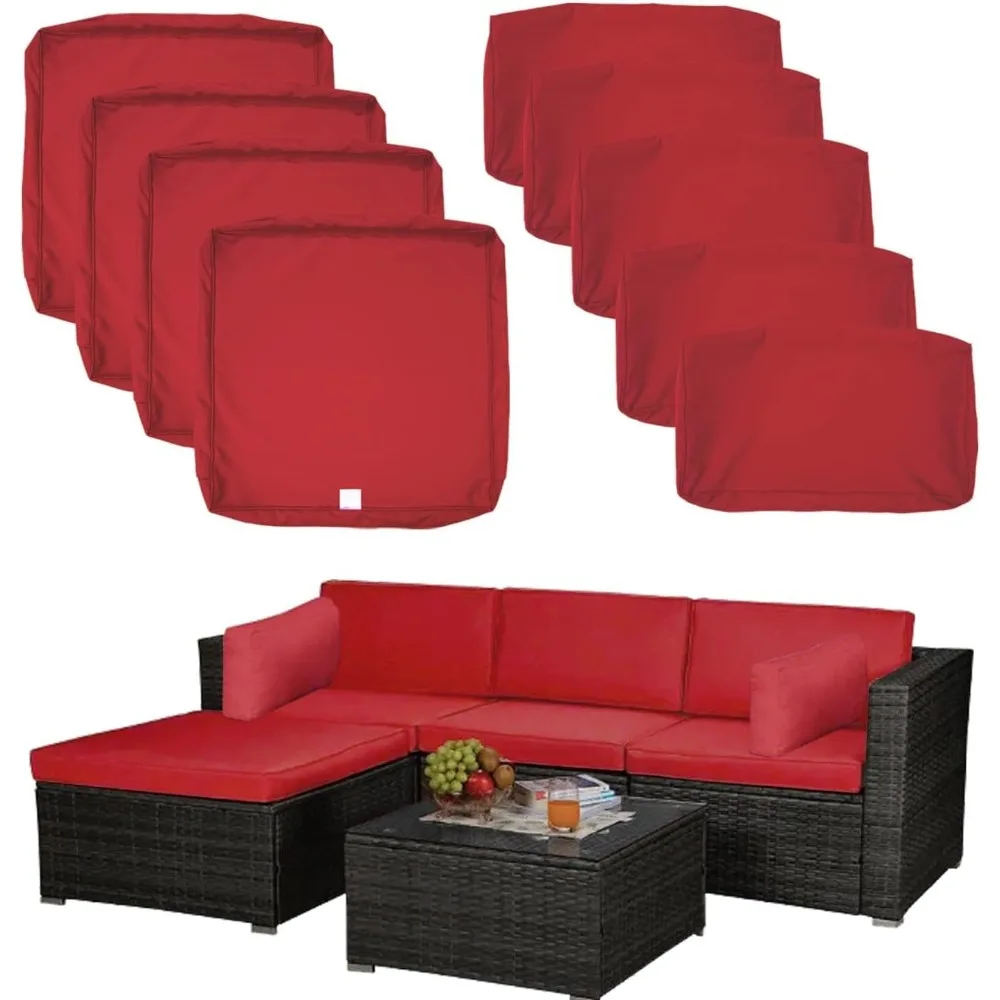 

9 Pack Patio Cushion Covers Set Outdoor Furniture Cushion and Pillow Cover Replacement Fit for 5 Pieces 4-Seater Wicker Rattan P