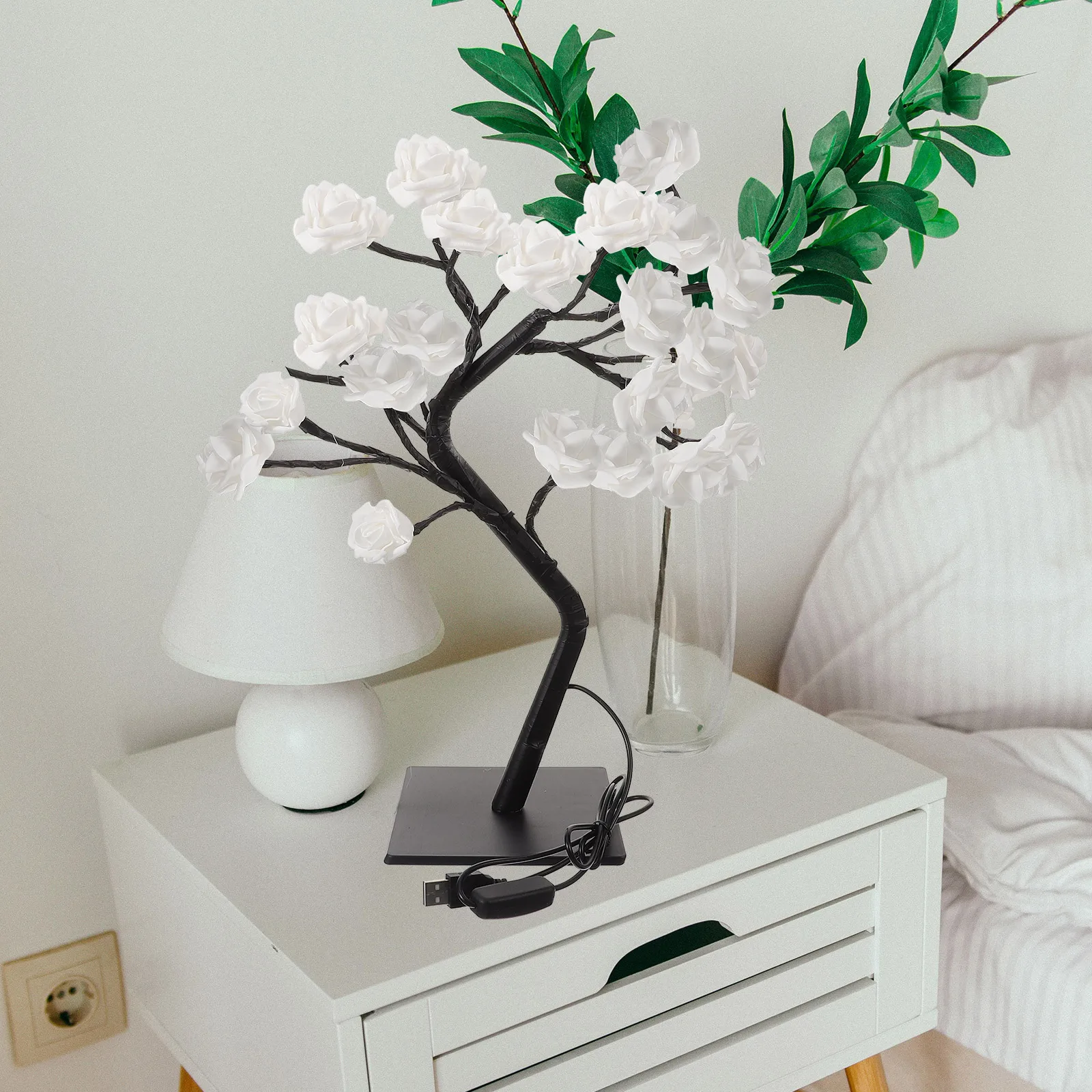 

Rose Table Lamp Beautiful Tree Shape LED Desk Lamps PVC Material Waterproof Bedroom Light Home Office Hotel Suitable Night Lamp
