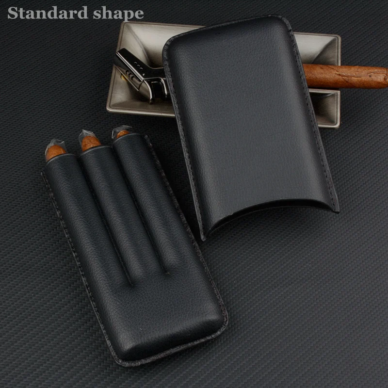 

Leather Cigar Case 3 Tubes Cigar Holder Brown Travel Humdor Fits 54R Cigars Exellent Tobacco Box Smoking Accessory for Men