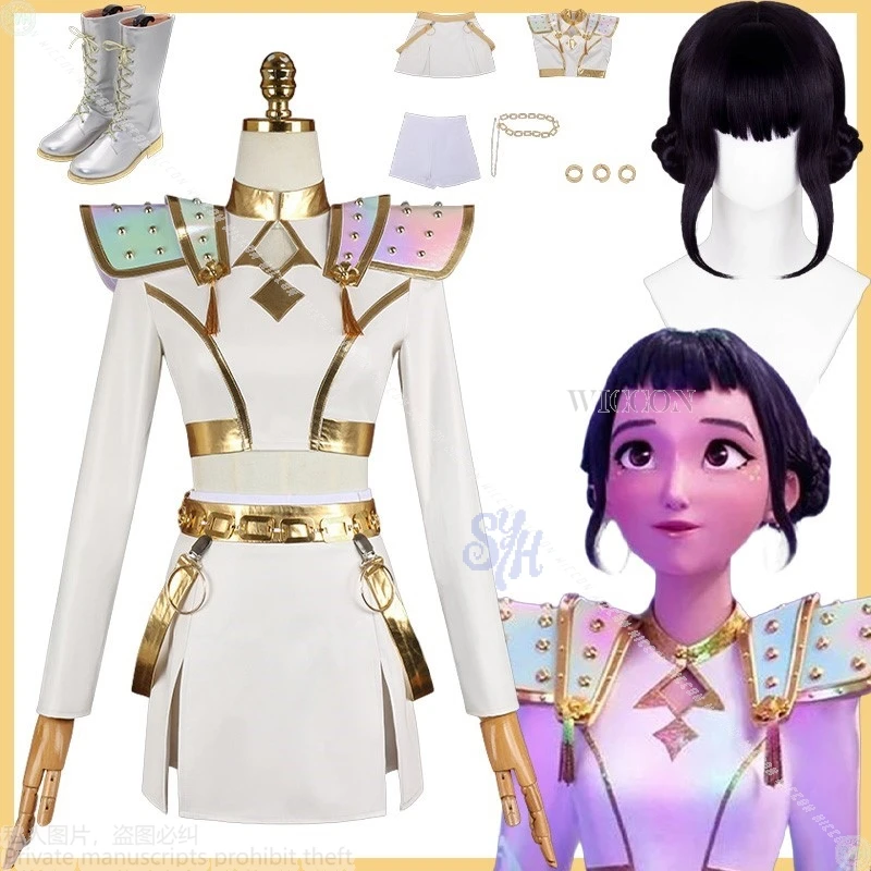 

Корея Girls Group Idol Huntrix GLODEN Сценическая форма Косплей Аниме Kpop Demon Zoey White Kawaii Мини-платье Лолита 코스프레 Хэллоуин