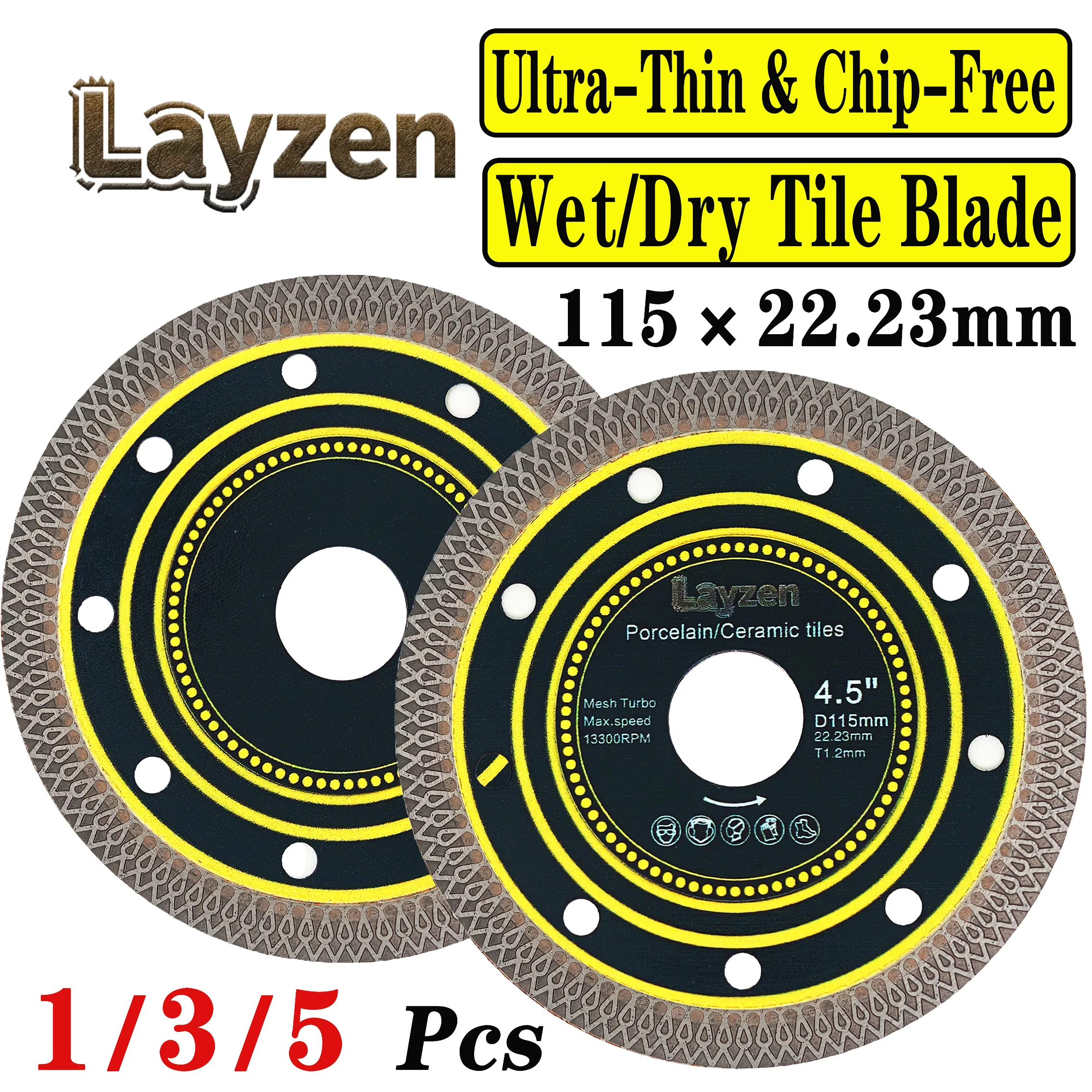 

Layzen 115mm 4.5Inch Super Thin Diamond Blade Mesh Turbo Cutting Disc Porcelain Ceramic Tile Marble Granite Wet Dry Grinder Tool