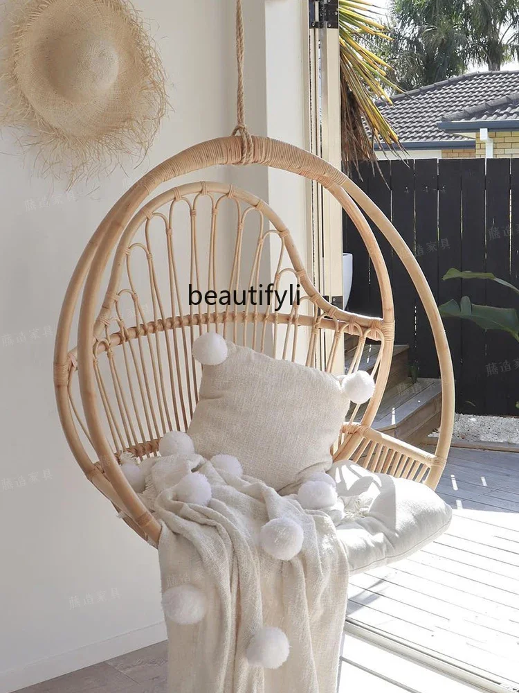 Indonesian Hanging Basket Glider Real Rattan Agate Rattan Hanging Indoor Adult Swing Rocking Chair Small Coffee Table