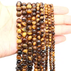 4/6/8/10mm Tiger Eye With Hole Natural Stone Healing Crystal Round Loose Spacer Gemstone for Jewelry Making Crafts DIY Accessory