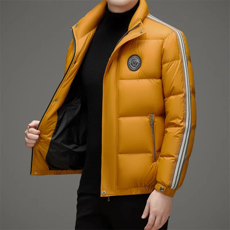 Chaqueta de plumón gruesa para hombre, ropa de diseñador, Chaqueta corta de plumón de ganso relleno ultraligero de lujo, Tops con capucha calefactora 2024