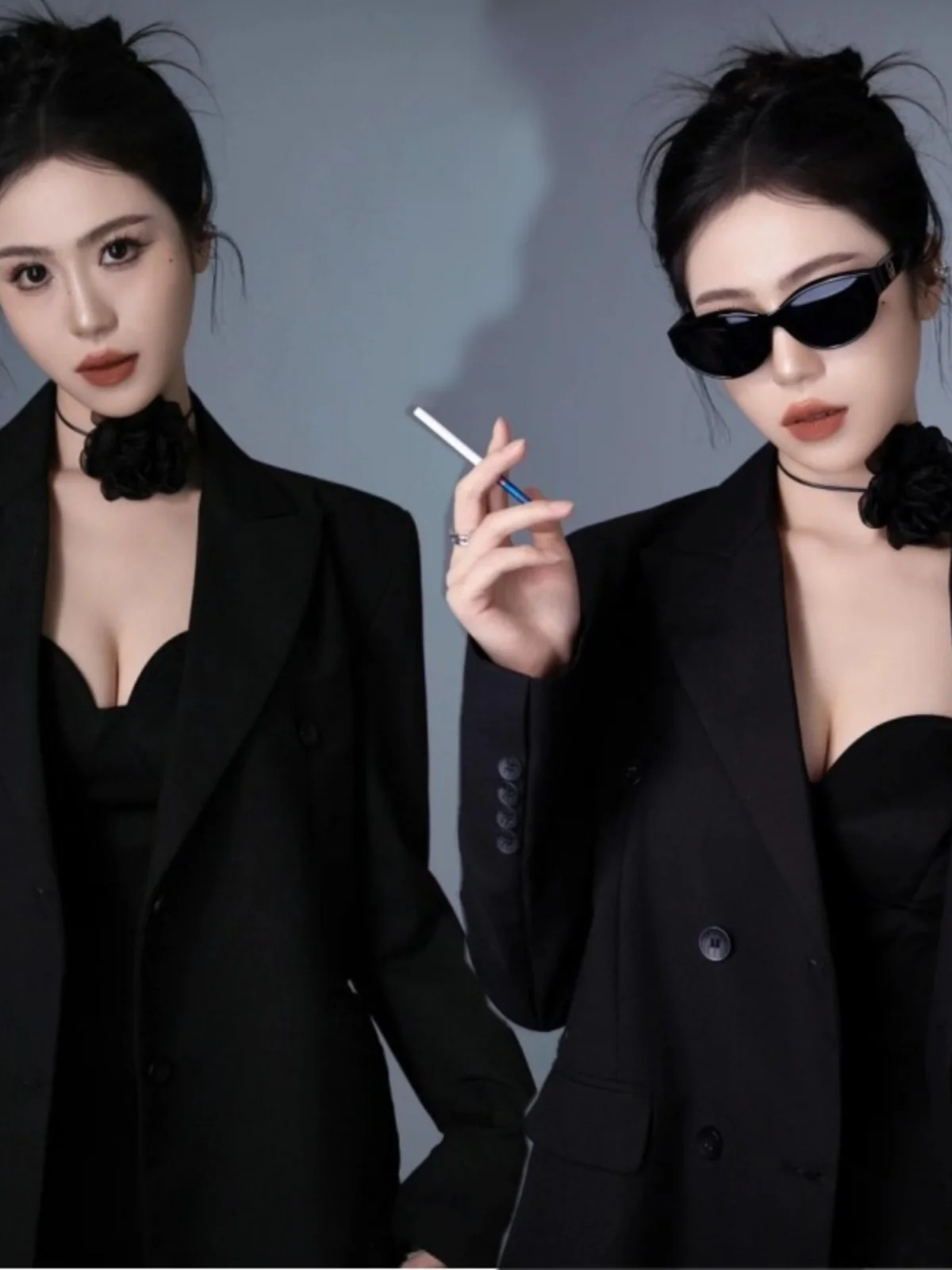 

Cool Black Suit for Portrait Photography Artistic Image Personal Style Studio Photo Shoot Polyester Material Online Exclusive