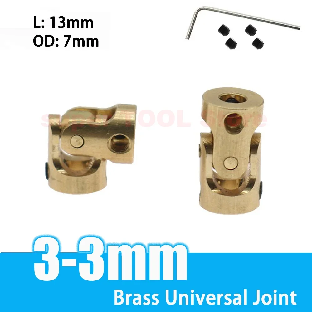 Length 13mm Brass Universal Joint 3mm-3mm Metal Connector Shaft Coupler for RC Car Boat Model Steering Transmission 1/2/5/10Pcs