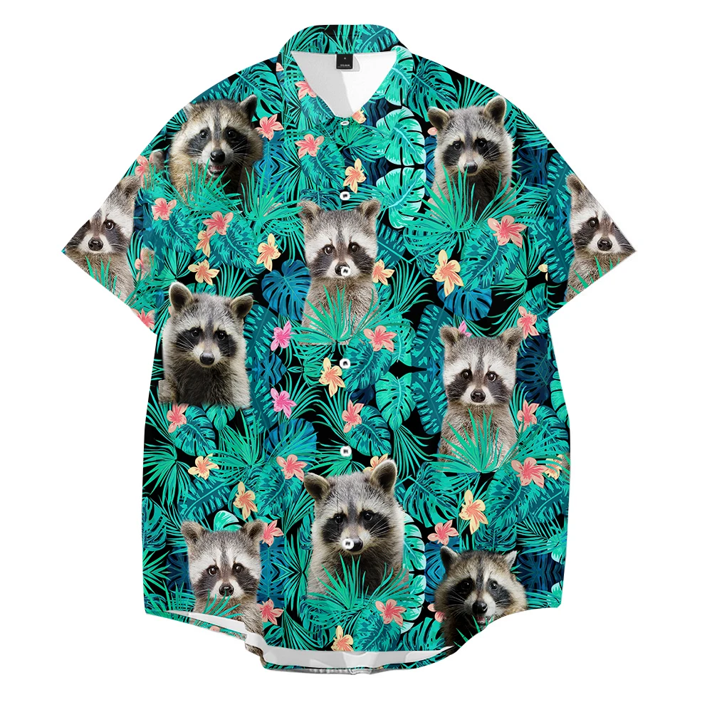 Hawaiian Shirt For Men Cutecore Dog Animal Sexy Floral Raccoon Tropical Casual Beach Streetwear Youth Vintage Funny Baggy Unisex