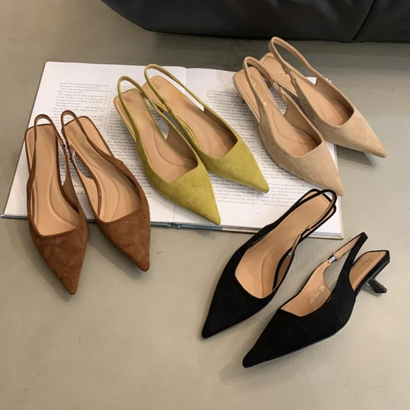 Pointed Toe Elegant Sandals Women Low-heel Office Women Shoes Retro Summer New Shoes Fashion Slingback Shoes Mules Pumps Woman