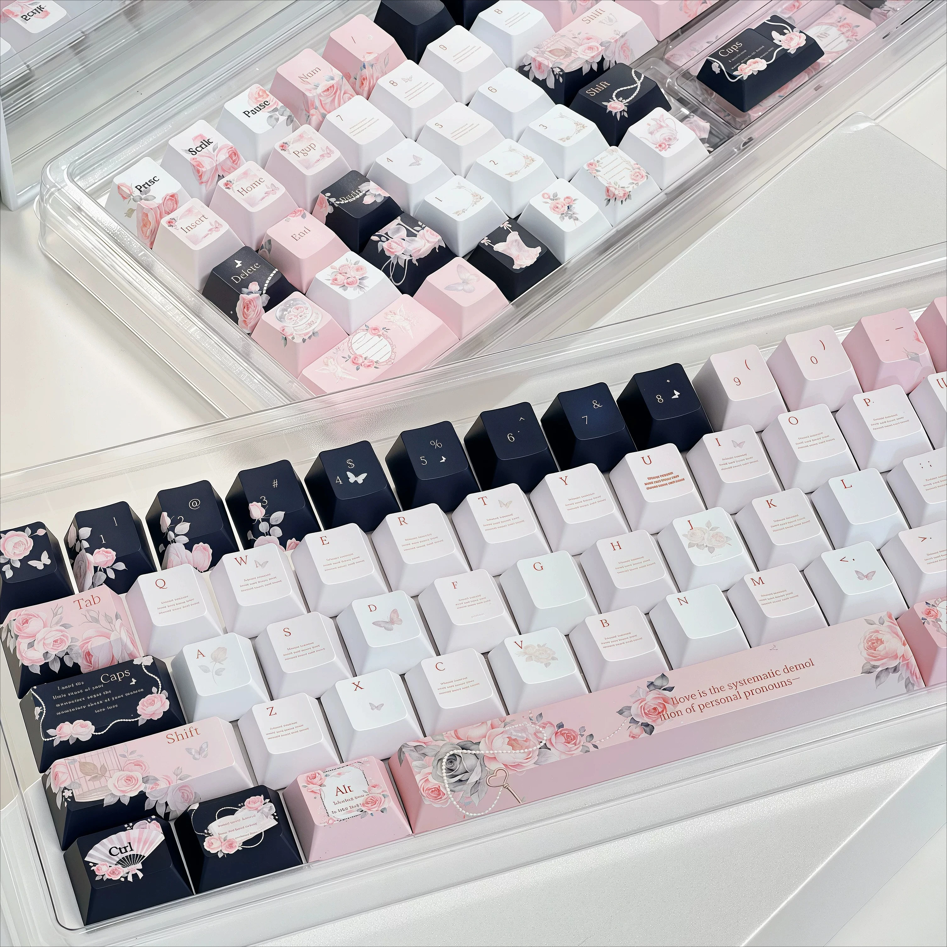 Flower Pink Theme Keycaps Set PBT Sublimation Custom Keyboard Keycaps Cherry Profile Key Cap for Mechanical Keyboard Accessories