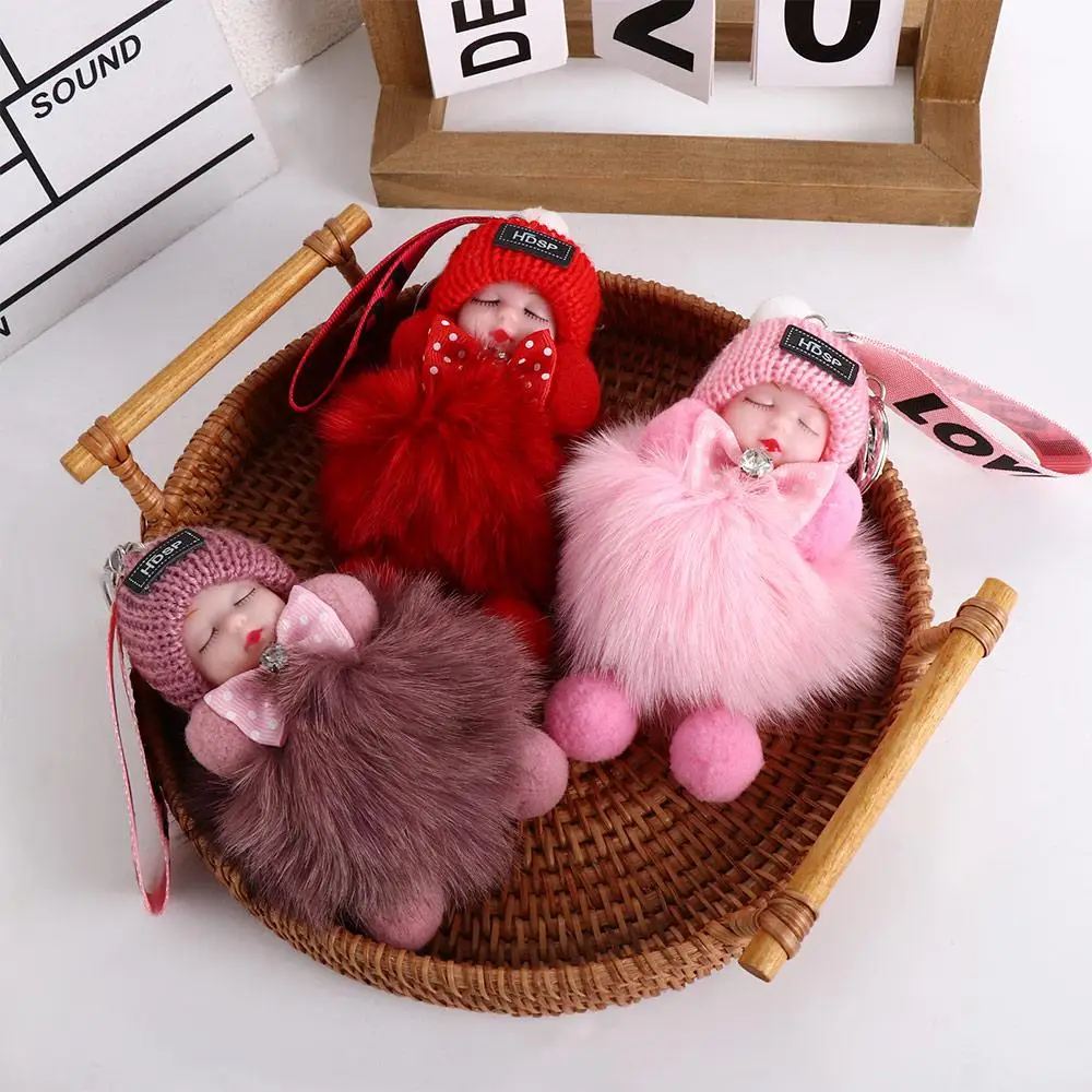 Cute Kawaii Ball Pendant Backpack For Girls Jewelry Gift Fluffy   Sleeping Baby  Pompom Keyring  Keychain
