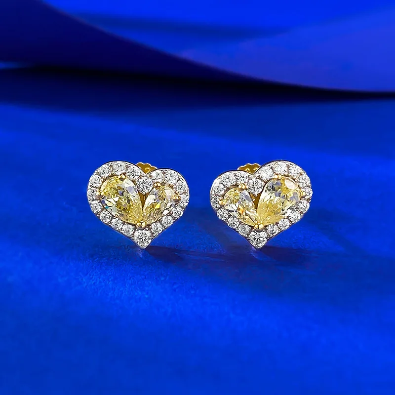 

Luxury Yellow Lab Grown Diamonds Stud Earrings for Women - Bridal Wedding Engagement Gold Plated Jewelry Gift