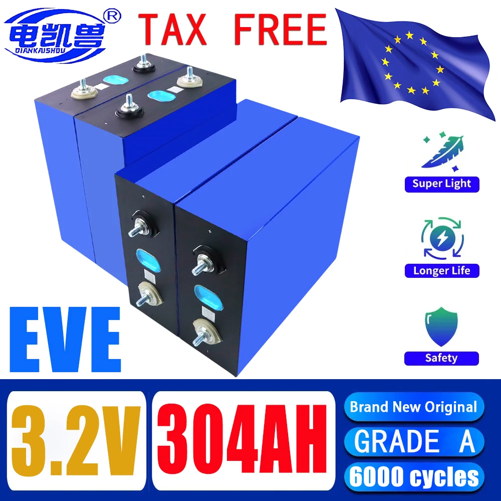 EVE new 3.2V LiFePo4 battery 105AH 280AH 304AH DIY 12V 24V 48V camping car lithium iron phosphate golf cart rechargeable battery