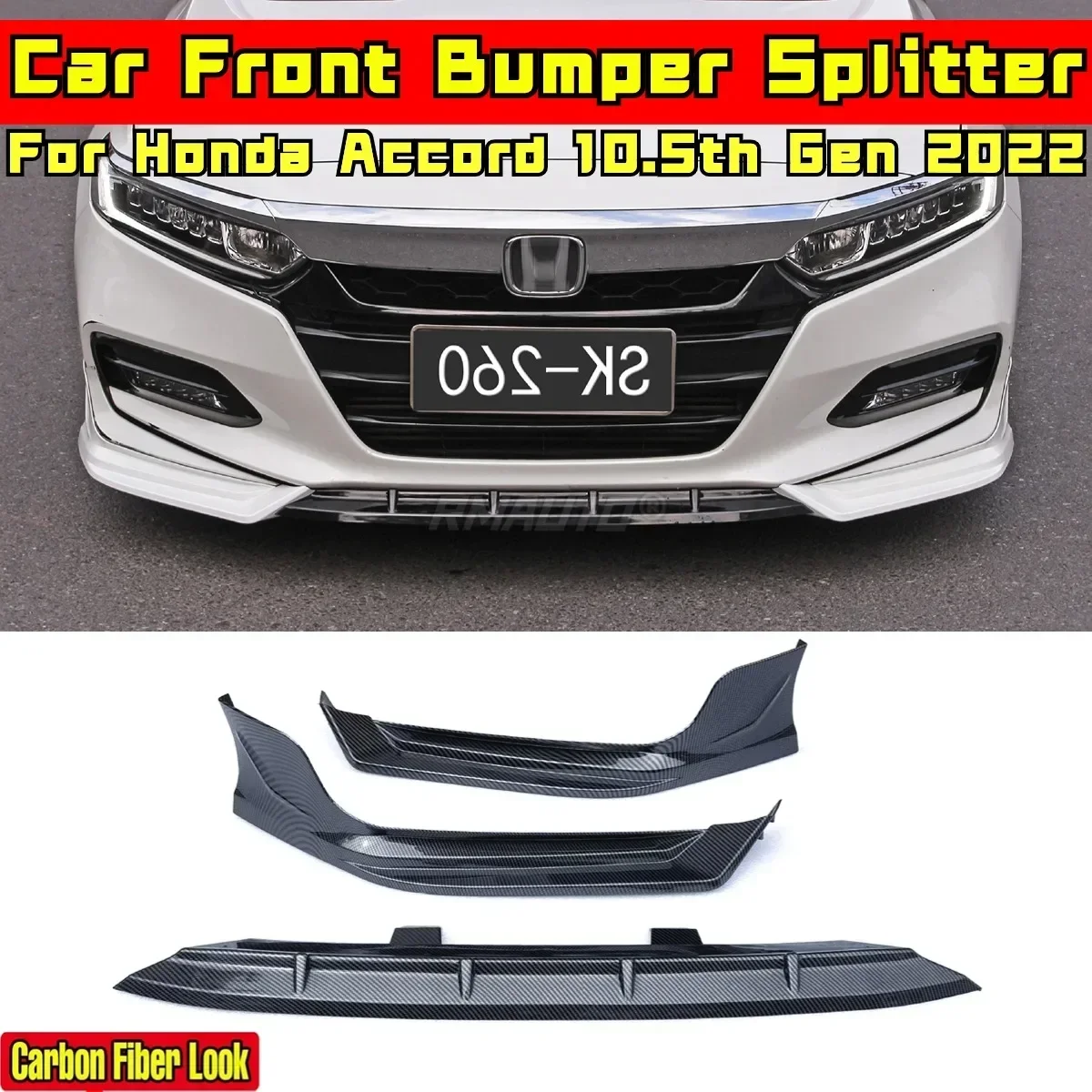 

For Honda Accord 10.5th Gen 2022 Body Kit Front Bumper Splitter Carbon Fiber Look SK-260 Style Rear Bumper Cover Car Accessories