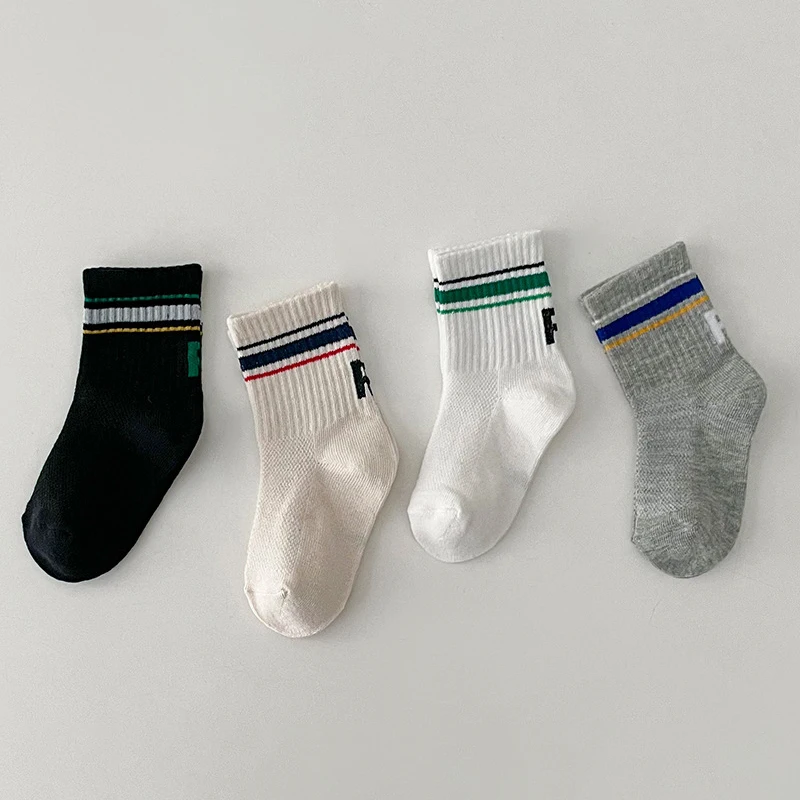 

4Pair Summer Children Sport Mesh Socks Fashion Boys Middle Tube Sock 0-8Year Thin Cotton Breathable Stockings Kids Baby Footwear