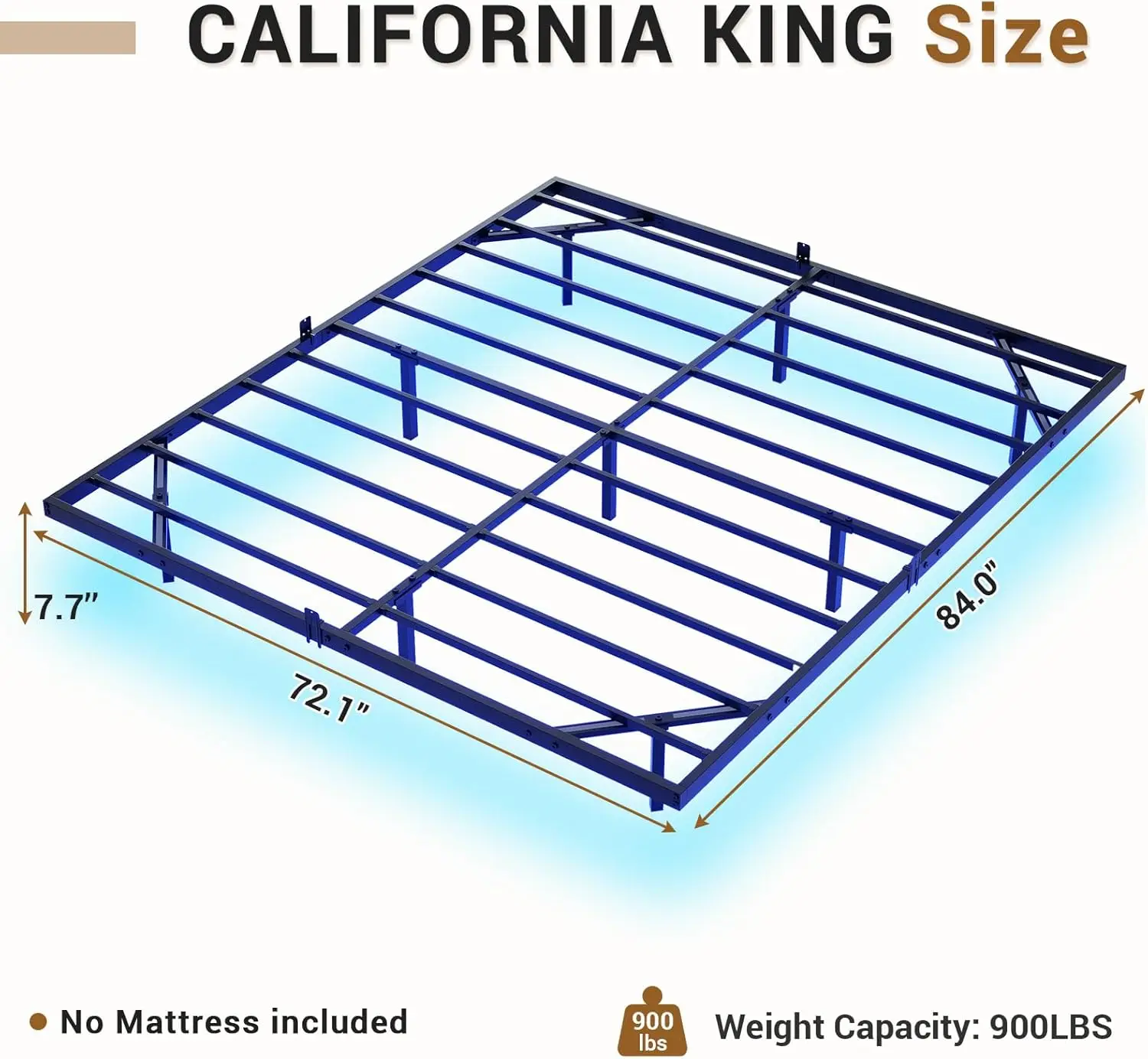 Floating bed frame king size with LED lights, metal Cal King platform bed, no need for box springs, easy to assemble (king size)