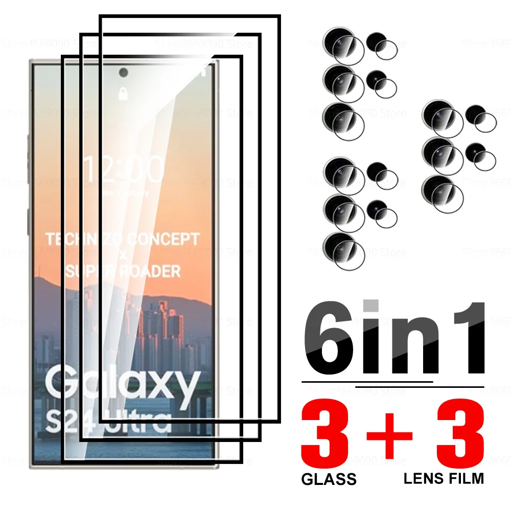 6in1 Full Cover Protective Glass Case For Samsung Galaxy S24 Ultra Camera Protector Samung S24Ultra S 24 Plus 5G Tempered Glass