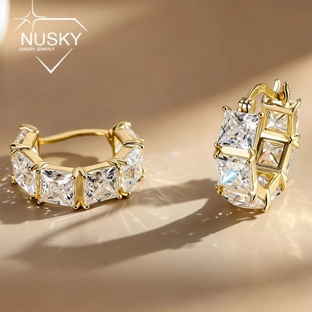 5mm Princess Cut Moissanite Hoop Earrings for Women 925 Sterling Silver 18K Gold Plated Square Earring Wedding Jewelry With GRA