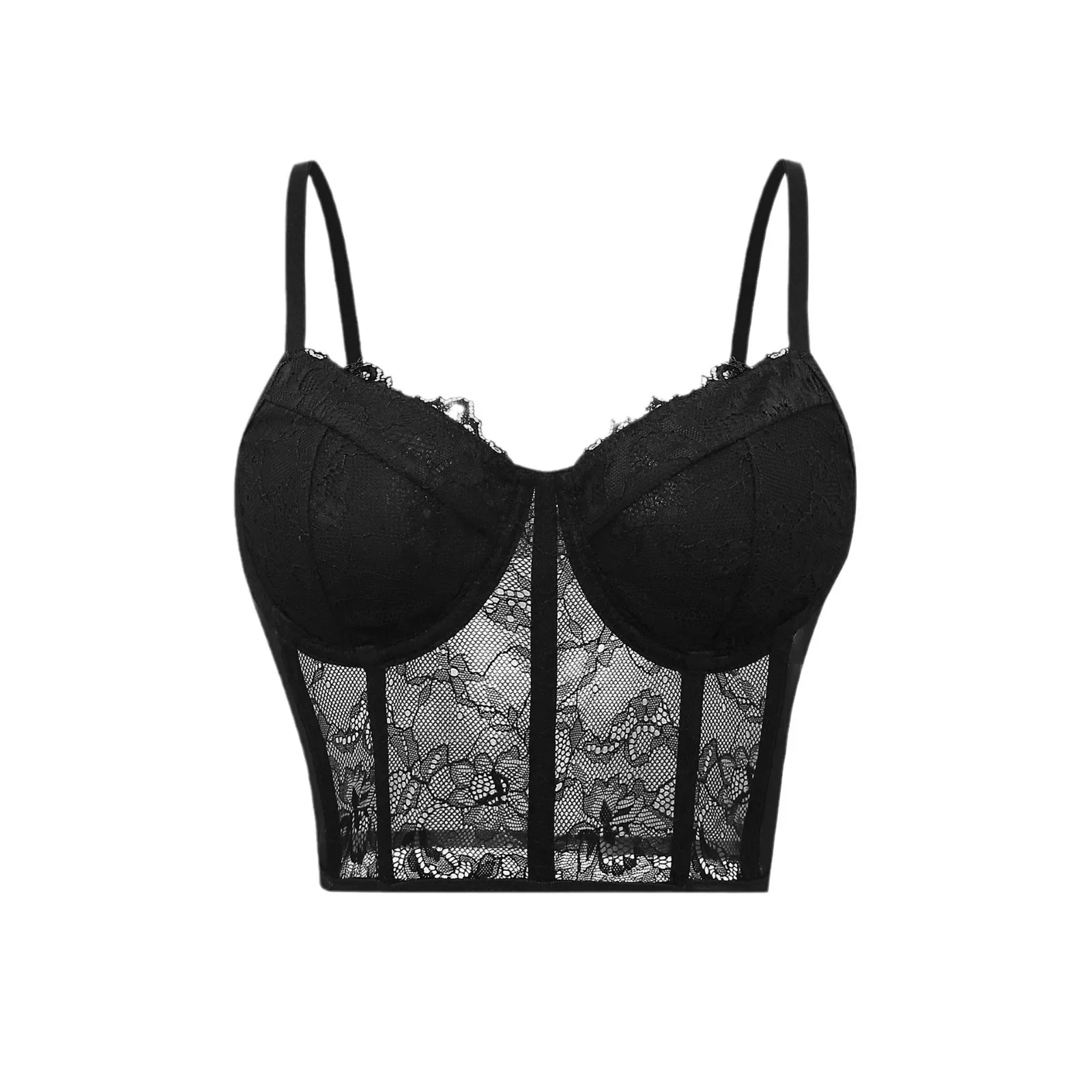 

Sexy Black Semi Transparent Bra Mesh Push Up Bralet Women's Tube Top Corset Bustier Vest Club Party Crop Top Elegant Lingerie