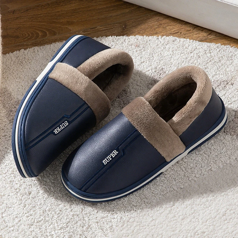 

Мужская зимняя обувь размера плюс 49, 50, непромокаемая обувь из искусственной кожи на плоской подошве, лаконичные тапочки на толстой подошве, напольная обувь, уличная нескользящая обувь