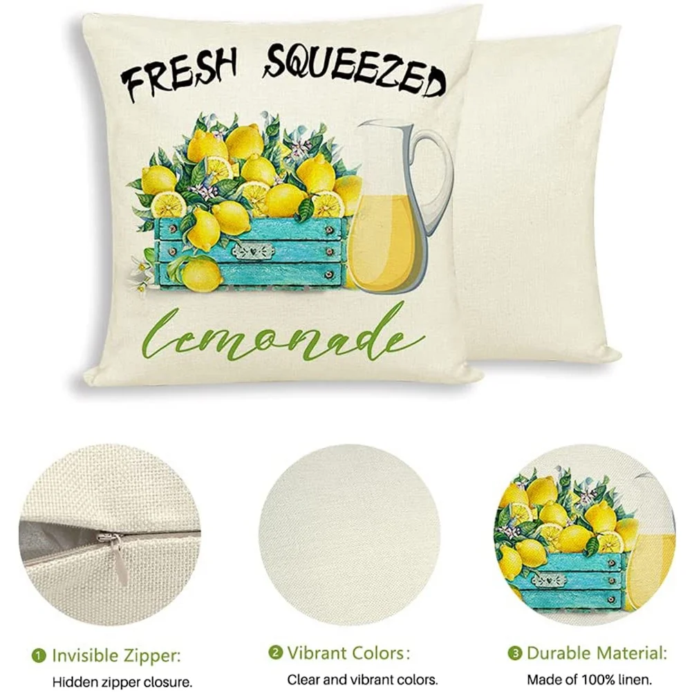 Hfes verão limão travesseiro cobre 18x18 polegadas conjunto de 4, para sofá decorativo, fazenda lance travesseiro capas para decoração de casa