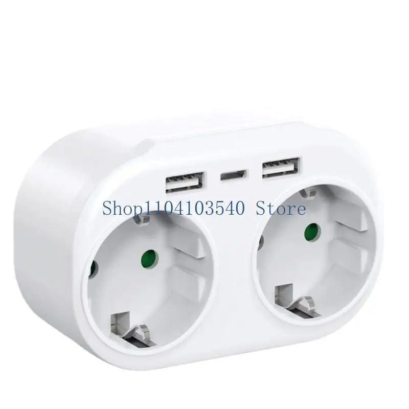 02DC Europe Compatible Socket Converter with 2 Port & Double USB Charging European Travel Adapters ABS for Multiple Devices