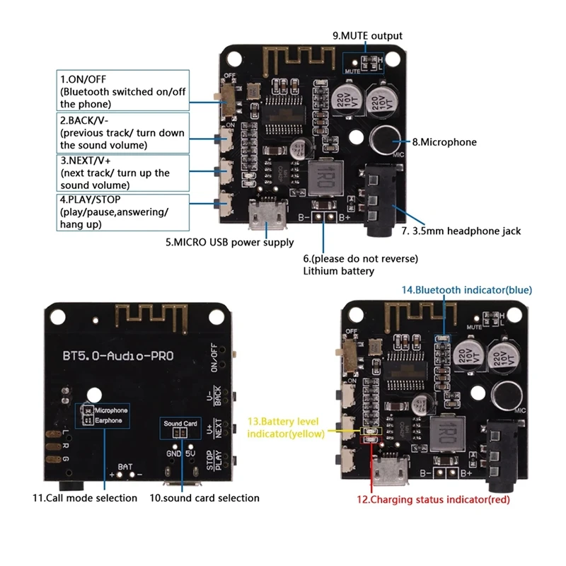 Lossless Car Speaker Amplificador De Áudio Módulo Board com 1 a 2 Cabo De Áudio, MP3 Bluetooth Decodificador