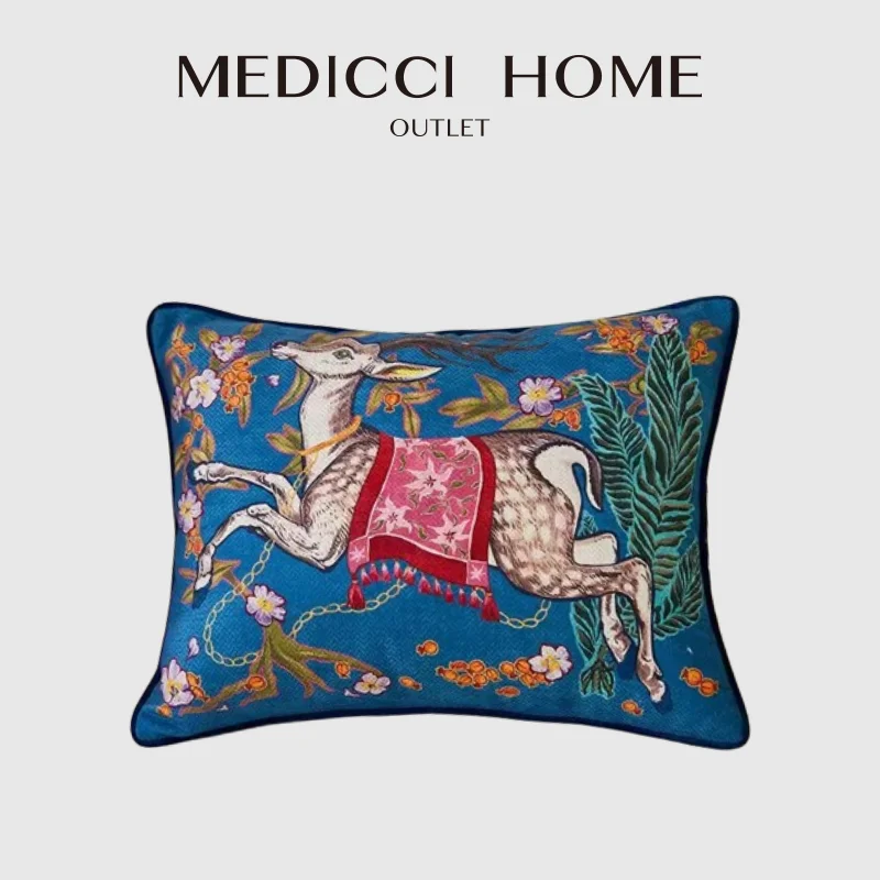 Medicci Home An Elk Deer Decorative Lumbar Pillowcase Retro Wild Animals  Accent Cushion Cover 35x45 Maximalism Style Home Decor