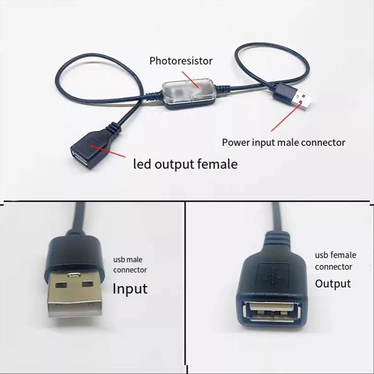 A003 Light Sensor DC 5V 12V USB Wire Day Auto-on Light Sensor Cable for Home Security and Lighting