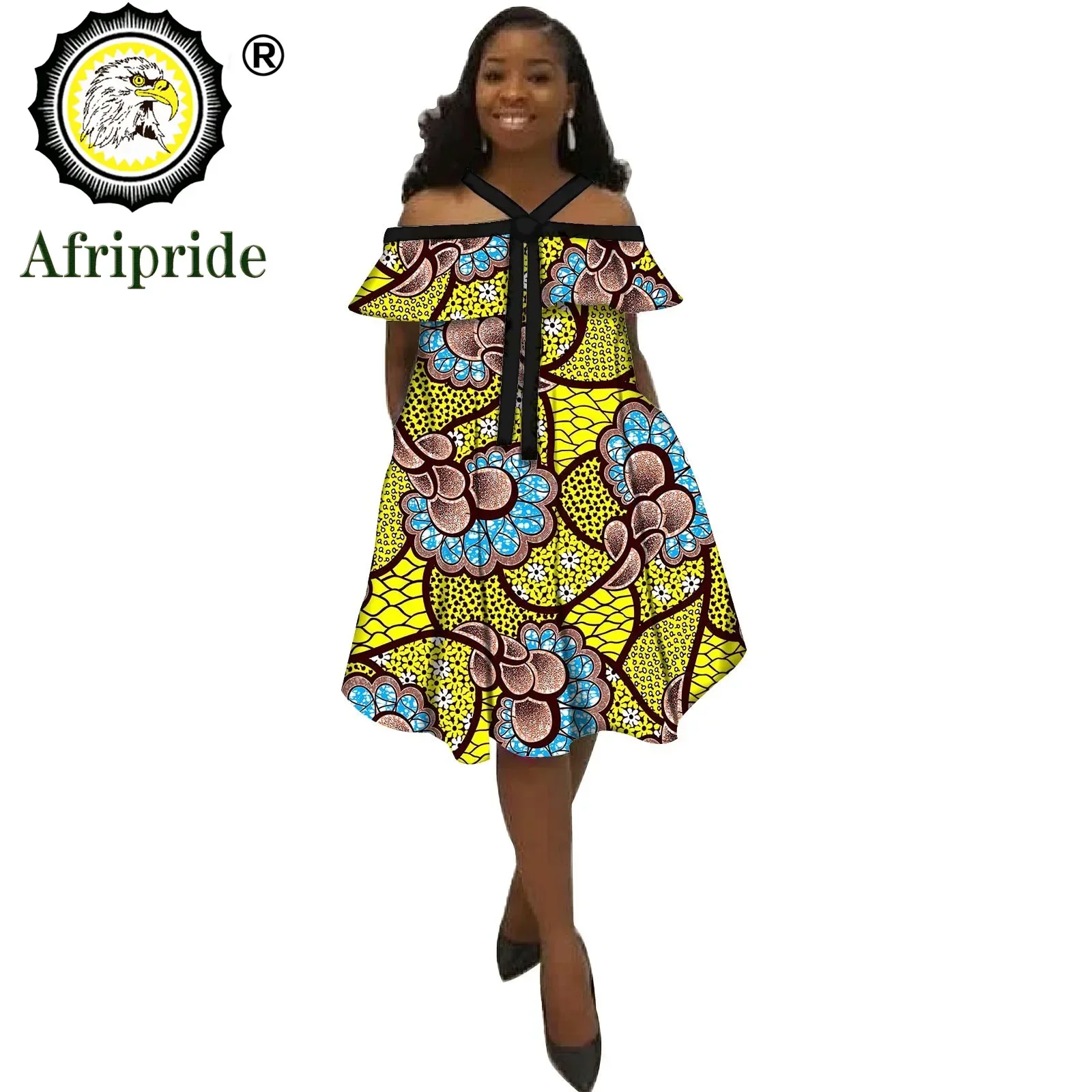 

African Dresses for Women's Explosion Models Spring Positioning Printing Ethnic Skirt with Bow Tie AFRIPRIADE S1925027