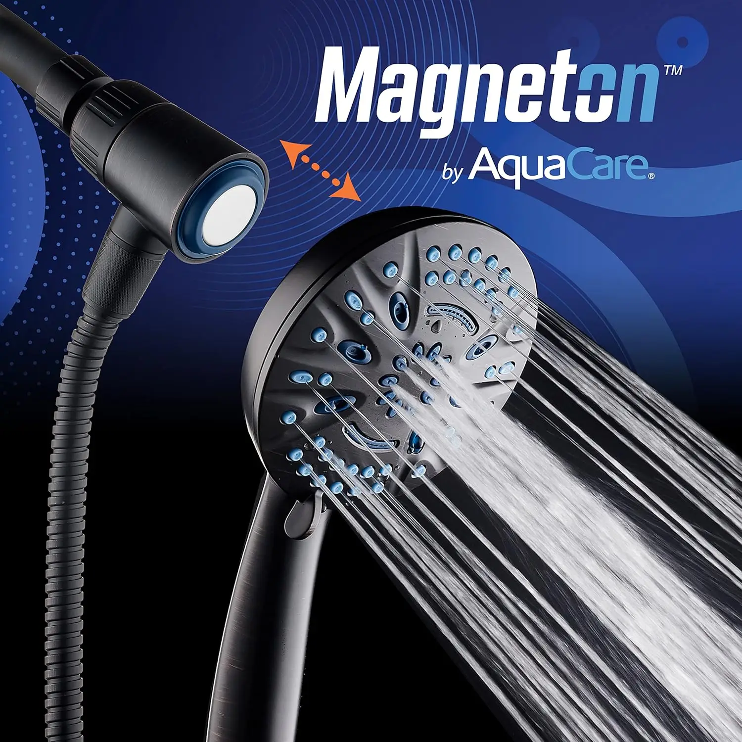 High-Pressure 8-mode Handheld Shower Head with Magnetic Guidance Docking System - 2 Magnetic Brackets,Stainless Steel Hose