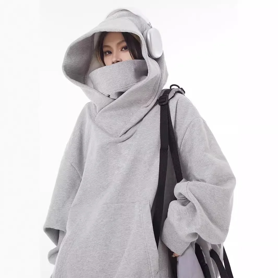 

Худи оверсайз в стиле техно-вирджин с флисовой подкладкой, минималистичная толстовка на молнии с высоким воротом, унисекс, свободный крой, дизайнерская куртка, топ в стиле Y2K