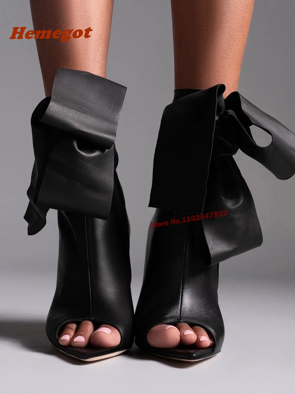 

Кожаные ботильоны с узлом, женские ботинки на остром каблуке-шпильке с боковой молнией и открытым носком, однотонная осенняя обувь для женщин, большие размеры 44, новинка