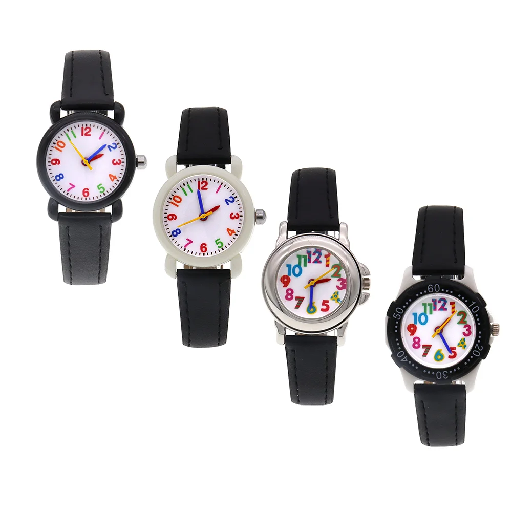 4pcs/Lot  Boys Girls Quartz Wristwatches Simple Watch School Students Watches Black Strap