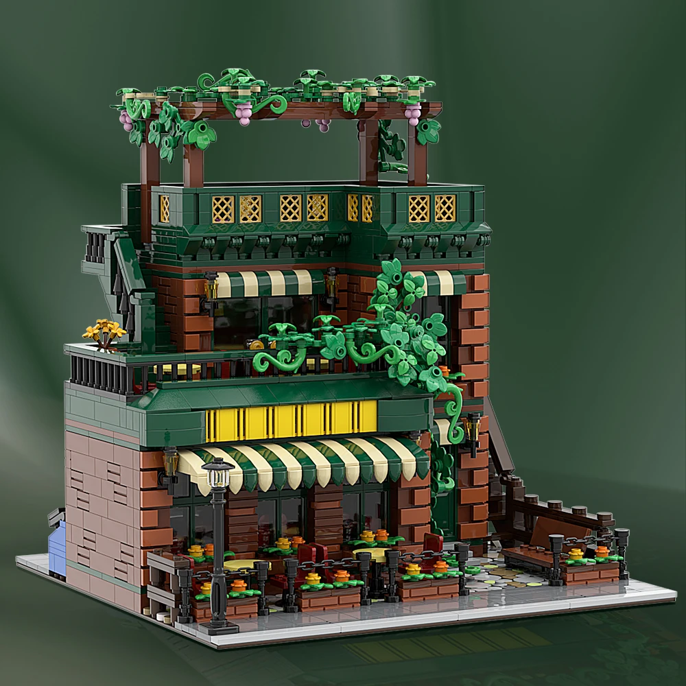 Moc moderne Kaffeehaus Baustein Modell städtische Architektur Straßen ansicht Ziegel DIY Montage Spielzeug Geschenk Kinder geschenke