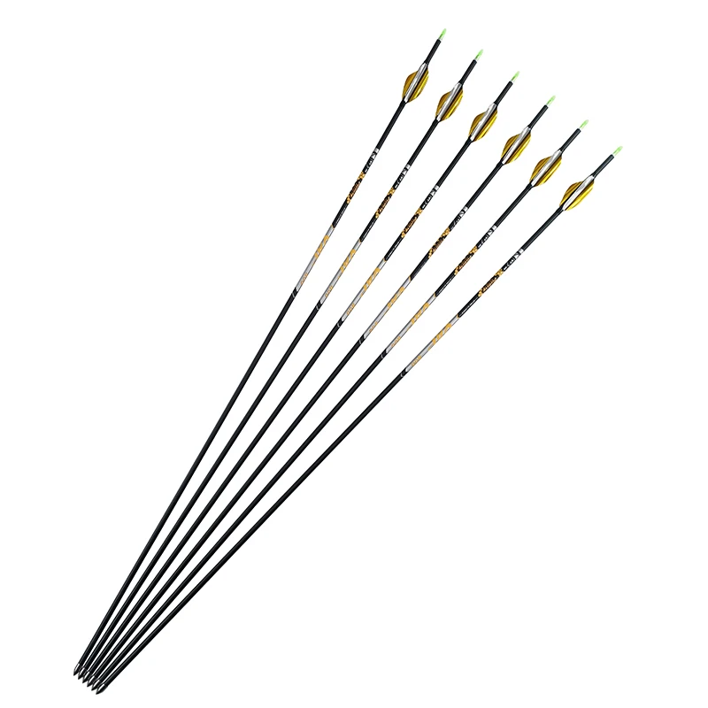 6/12pcs Spine 350-900 Crossbow Arrow Carbon Arrows Shaft with 1.8inch Spin Vanes Spiral Feather For Outdoor Shooting Hunting