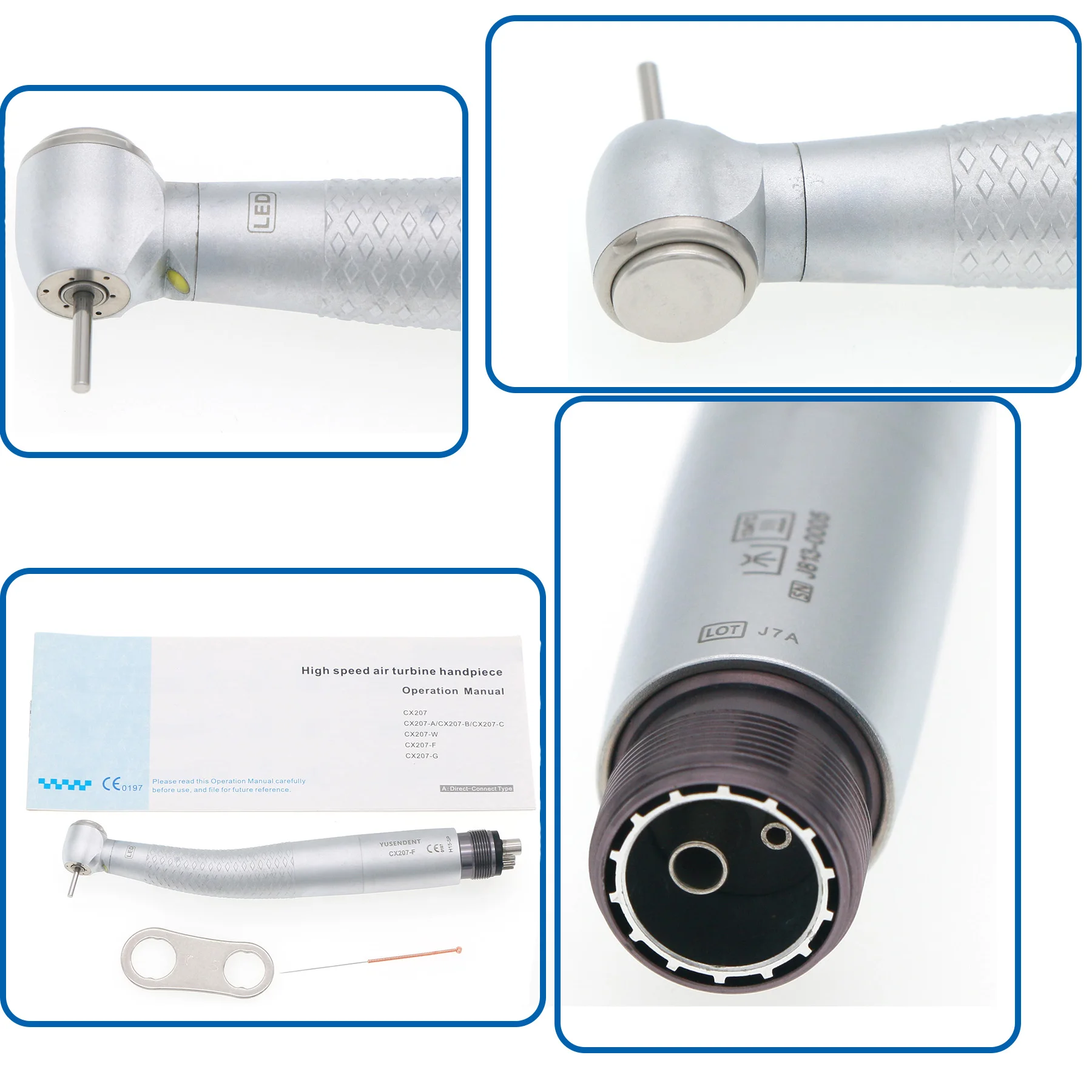 COXO Handpiece LED Dental, Handpiece kecepatan tinggi tombol Generator kepala torsi turbin udara 2/4 lubang cocok NSK KAVO