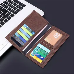 Cartera larga Retro para hombre, bolso de mano de cuero PU fino, tarjetero de negocios, monedero de Color sólido, monederos con Clip para dinero
