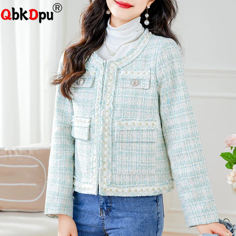 

Chic New Design O-neck Outerwears Korean Fashion Single Breasted Tweed Jackets Women Elegant Long Sleeve Loose Chaquetas Blusas