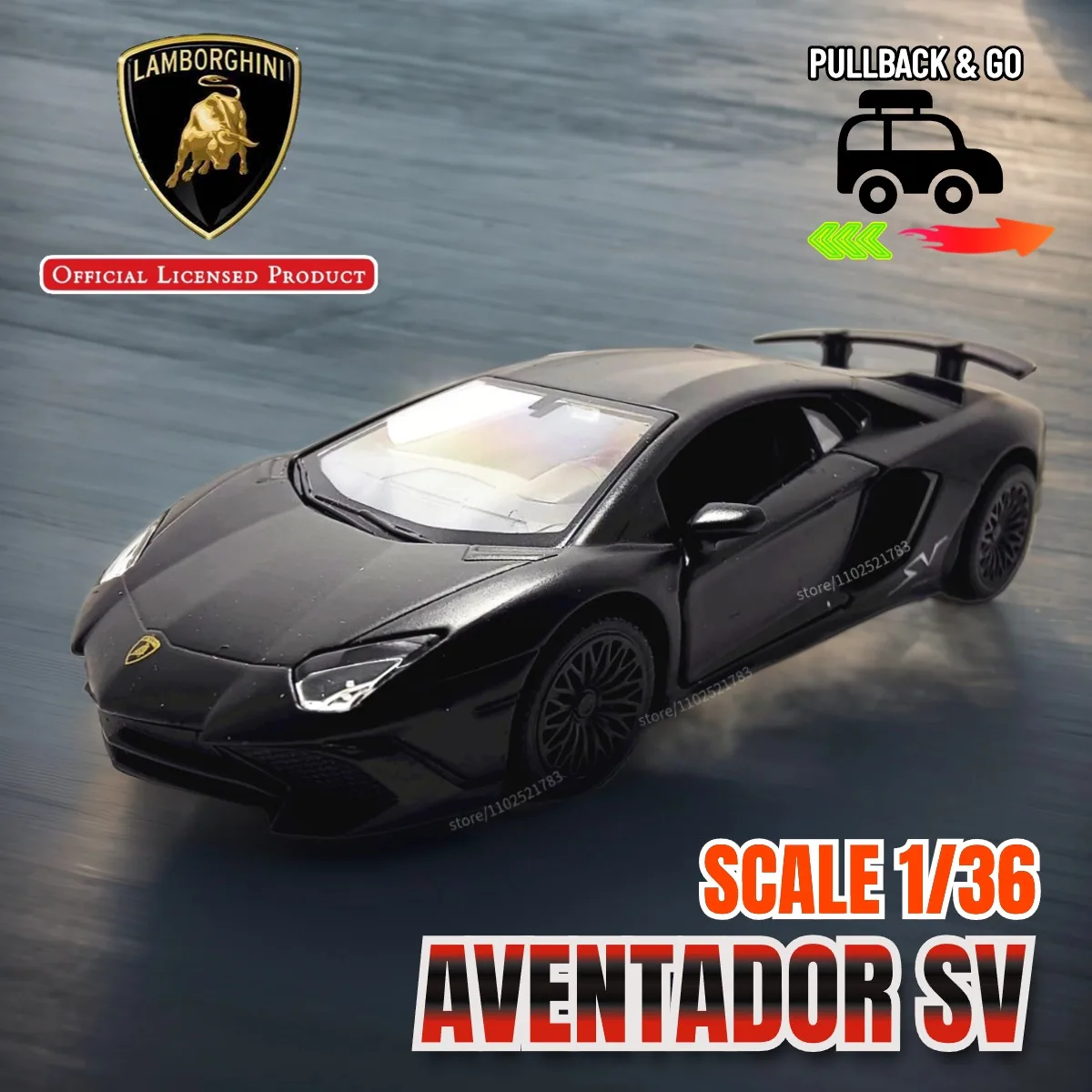 Lamborghini Aventador 1:36 Scale Pullback Toy Car Model Official Licensed Alloy Diecast Vehicle Replica Xmas Gift Kid Boy Toy