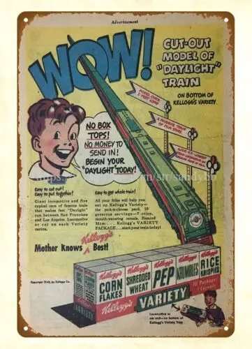 wall art pics 1948 CEREAL comic ad DAYLIGHT TRAIN PREMIUM metal tin sign