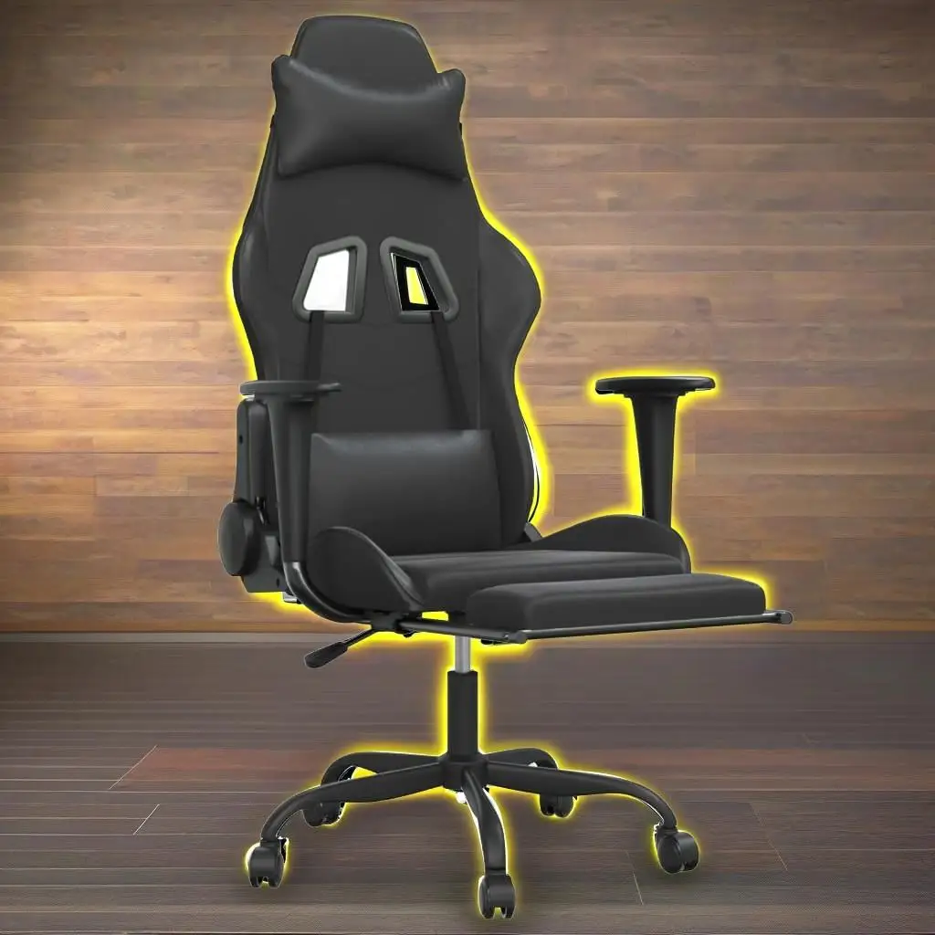 Ergonomic Gaming Chair with Footrest - Black Faux Leather Massage Chair for Comfort